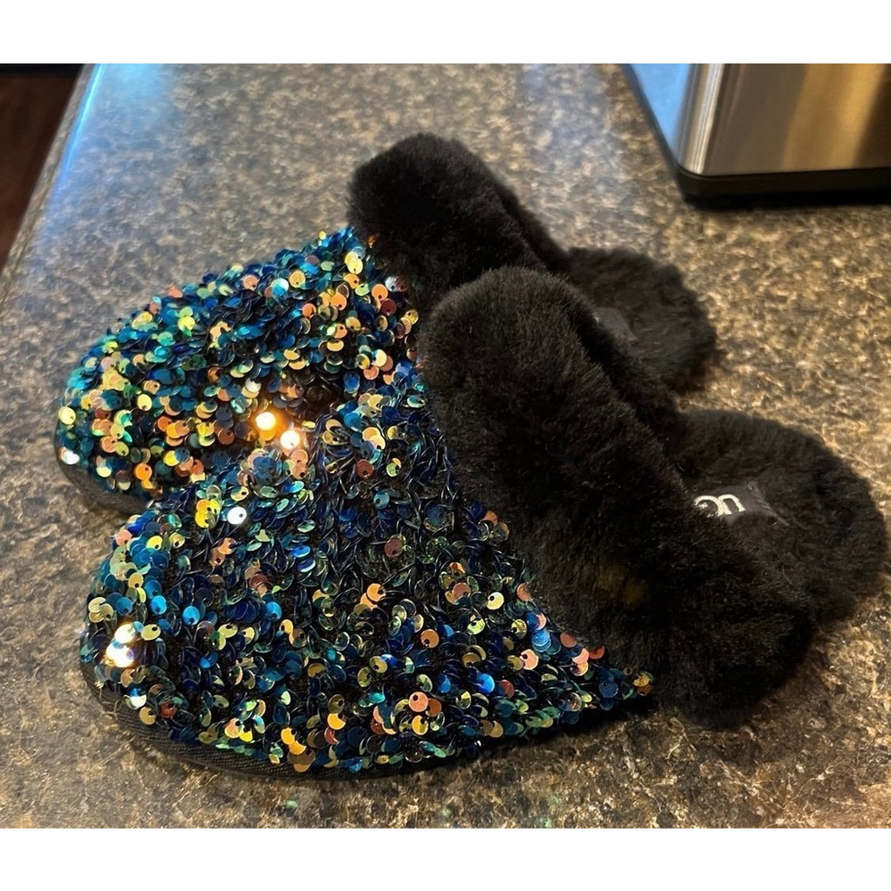 Like New UGG Australia Scuffette II Stellar Sequin Slip on Slippers Black - Picture 8 of 11
